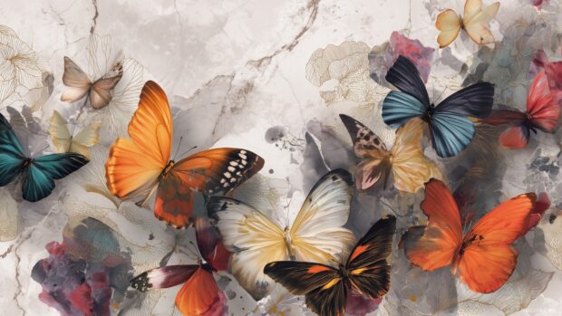 Aesthetic Butterfly Desktop Wallpaper, delicate and artistic representations of butterflies blending with abstract patterns for an inspiring workspace.