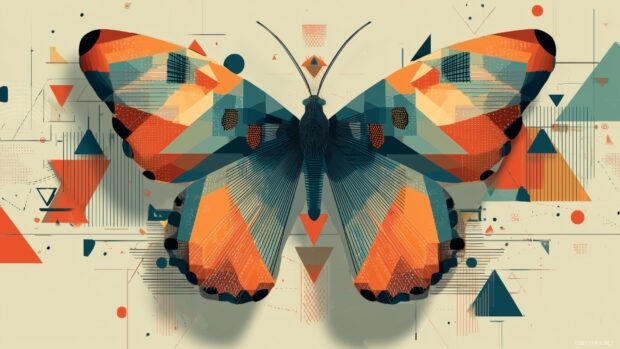Aesthetic Butterfly HD Wallpaper, abstract expressions of butterfly shapes integrated with geometric designs for a contemporary aesthetic.
