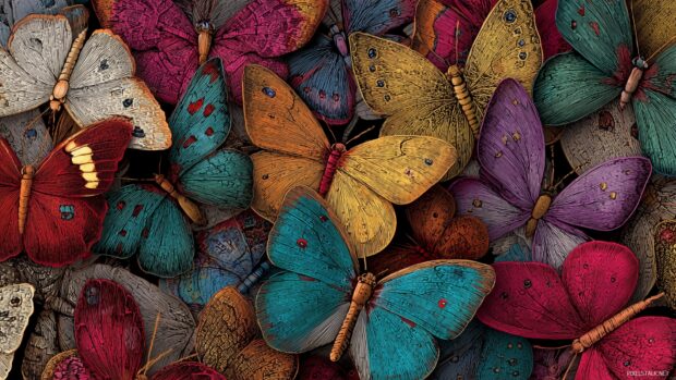Aesthetic Butterfly Wallpapers, intricate digital art illustrating various butterfly species with detailed textures and rich colors for an artistic flair.