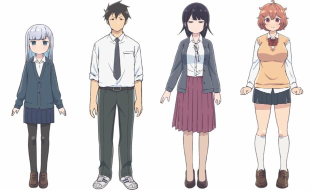 The main characters of Aharen San Wa Hakarenai stand in a row with serious expressions, 2K Desktop Wallpaper