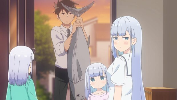 A group of Aharen San Wa Hakarenai characters stand together at sunset, 2K Desktop Wallpaper