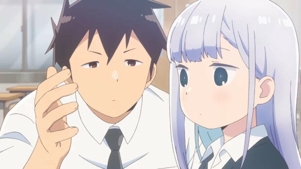 Aharen San Wa Hakarenai features two students in a close classroom moment, HD Desktop Wallpaper