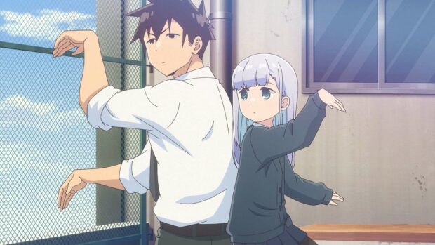 The characters of Aharen San Wa Hakarenai are posing back to back in a playful manner, HD Desktop Wallpaper
