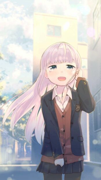 A girl with long light hair smiles with tears outside a building in sunlight, HD Phone Wallpaper