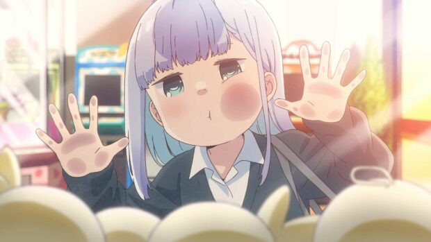 Aharen San Wa Hakarenai character presses hands on glass with a playful face, HD Desktop Wallpaper