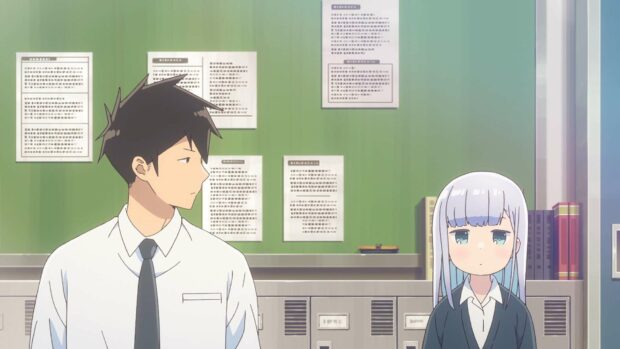 Aharen San and her classmate are standing in the school hallway having a quiet moment, HD Desktop Wallpaper