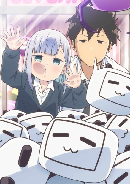 Aharen San and Raidou enjoy playing with claw machine toys in an arcade scene from Aharen San Wa Hakarenai, 2K Mobile Wallpaper