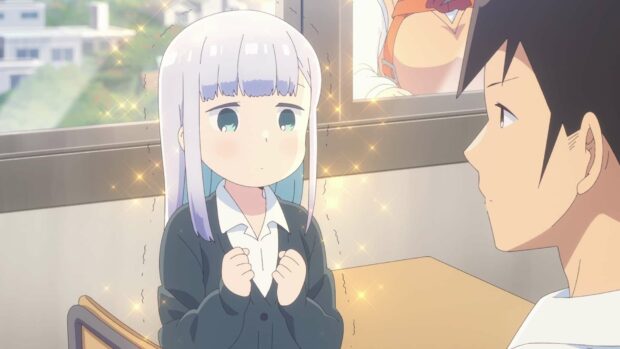 Aharen San shyly facing a male friend in a classroom scene from Aharen San Wa Hakarenai Wallpapers, HD Desktop Wallpaper