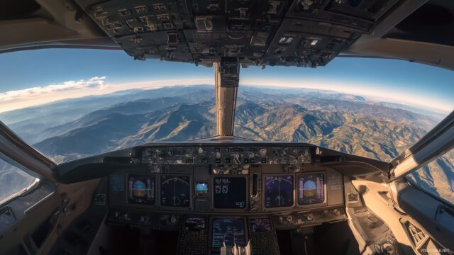 Airplane Wide Screen Desktop Background, An Expansive Landscape Seen From The Cockpit Of An Airplane, Showcasing Distant Horizons