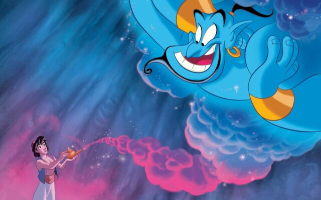 Aladdin Cartoon Wallpapers Featuring Genie Emerging From Magic Lamp