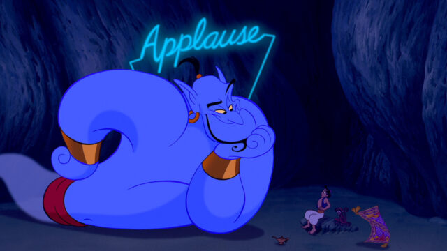 Aladdin Cartoon Wallpapers Genie and Aladdin in Cave with Applause Sign