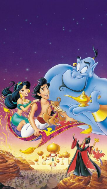Aladdin Cartoon Wallpapers Magic Carpet Ride with Genie Jasmine and Abu Over Agrabah