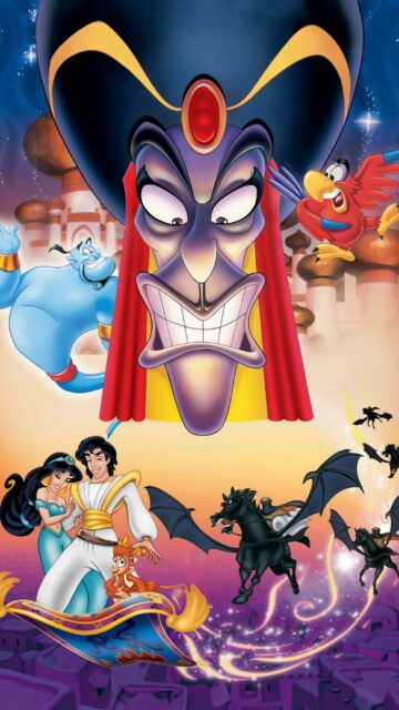 Aladdin Cartoon Wallpapers featuring Genie Jafar Magic Carpet and Characters in Agrabah