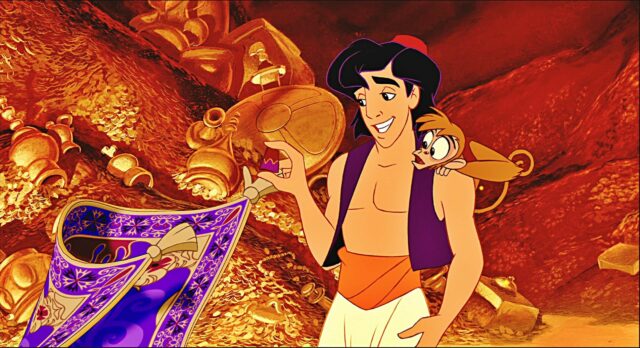 Aladdin and Abu Discover the Magic Carpet in Treasure Cave Aladdin Cartoon Wallpapers