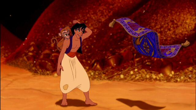 Aladdin and Abu with Magic Carpet in Treasure Cave Aladdin Cartoon Wallpapers