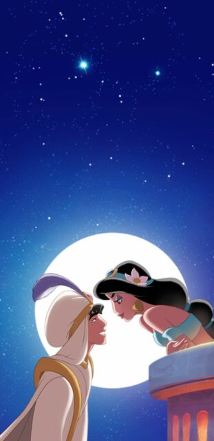 Aladdin and Jasmine Romantic Scene Under Full Moon Aladdin Cartoon Wallpapers