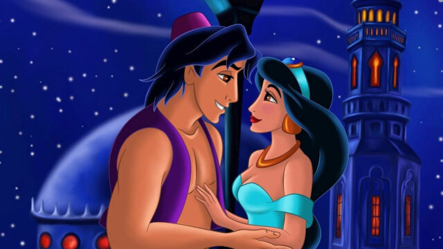 Aladdin and Jasmine Romantic Scene under Starry Night Aladdin Cartoon Wallpapers