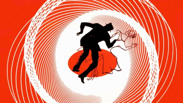 A silhouette of a man and woman in a spiral design represents classic Alfred Hitchcock Wallpapers, HD Desktop Wallpaper