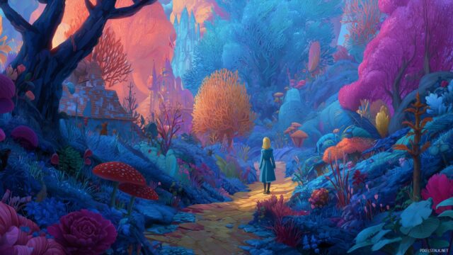 Alice Wonderland High Resolution Wallpaper, A Fairy Tale World With Vibrant Colors And Whimsical Characters, Symbolizing The Adventure Of Alice