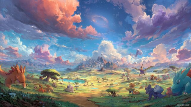 All Pokemon Background Desktop, A Vivid And Colorful Landscape Featuring Various Pokemon In Action, Tailored For Your HD Desktop