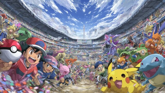 All Pokemon Background Full HD, An Action Packed Scenario Depicting Pokemon Trainers And Their Pokemon In An Exciting Tournament, Presented In Full HD