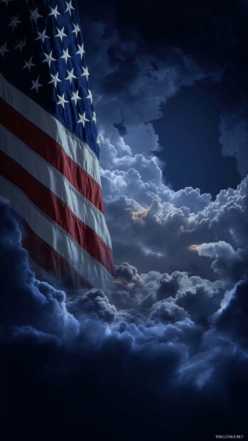 American flag backgrounds, a night sky theme with the American flag woven through clouds, blending patriotism with a serene ambiance.