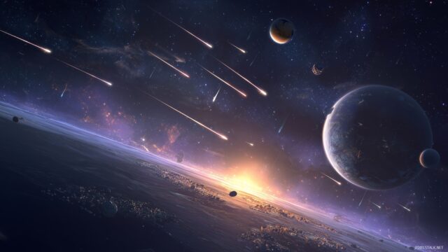 Animation HD Desktop Wallpaper, A Dynamic Space Scene With Animated Planets Rotating And Shooting Stars Streaking Across The Cosmos