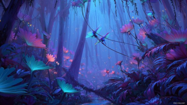 Animation Wallpaper For Desktop Computer, A Mystical Forest Scene With Animated Creatures And Shimmering Leaves Dancing In The Wind