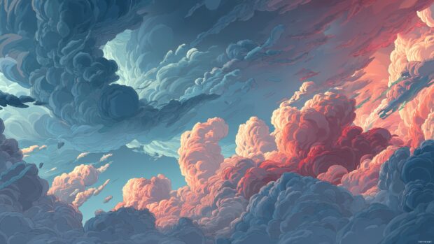Animation images desktop wallpapers, dreamy cloudscape where clouds morph into various shapes and creatures.