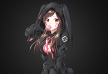 Anime Girl With Bubble Gum In Black Hoodie Wallpaper