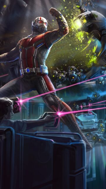 Ant Man Wallpaper Action Scene Fighting Swarm of Robots with Laser Beams