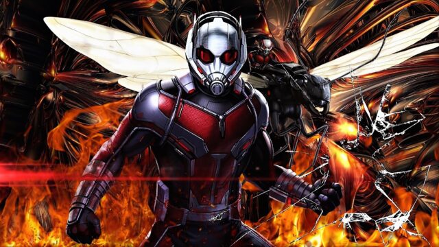 Ant Man Wallpapers Heroic Battle Scene with Fiery Background and Shattered Glass Effect