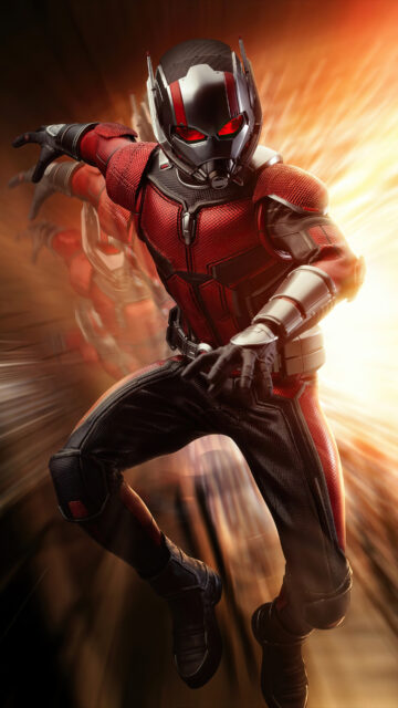 Ant Man dynamic action pose with glowing background high quality wallpapers