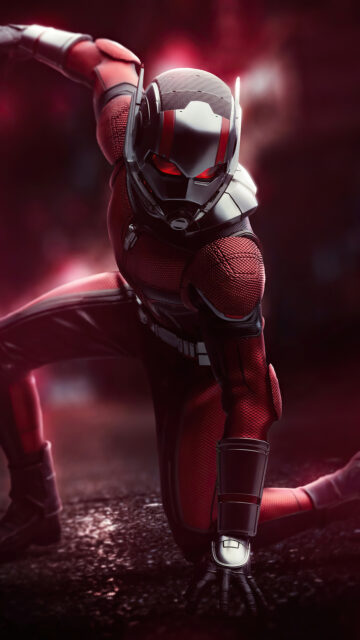 Ant Man in Detailed Red and Black Suit Ready for Action Wallpaper