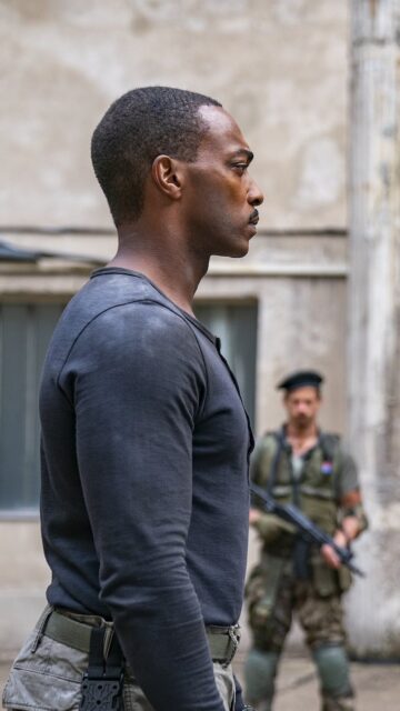 Anthony Mackie Intense Military Scene Wallpaper