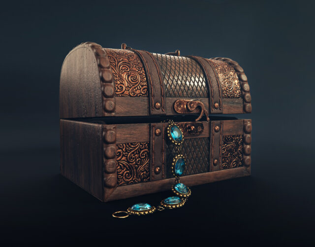 Antique Wooden Jewelry Box With Blue Jewels Wallpaper