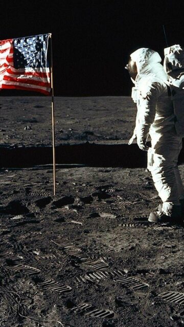 Apollo 11 Moon Landing Iconic Astronaut And Flag Scene Wallpaper