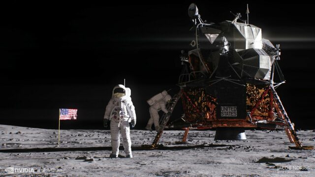 Apollo 11 Moon Landing Scene Astronaut And Lunar Module Wallpaper