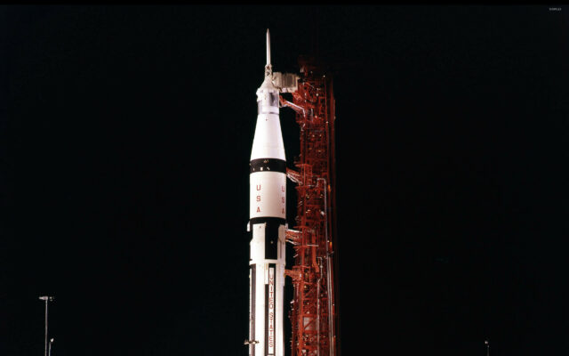 Apollo 11 Rocket Launch Tower Night View Wallpaper