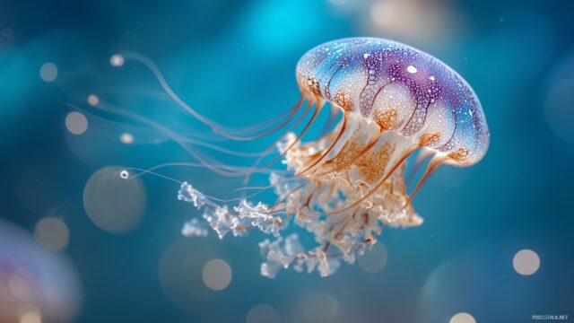 Aquarium Background For Desktop, A Close Up Of A Stunning Jellyfish Gracefully Floating In Crystal Clear Water