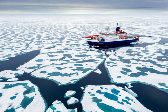 Arctic Ocean Wallpapers Icebreaker Ship Navigating Frozen Sea With Floating Ice Sheets