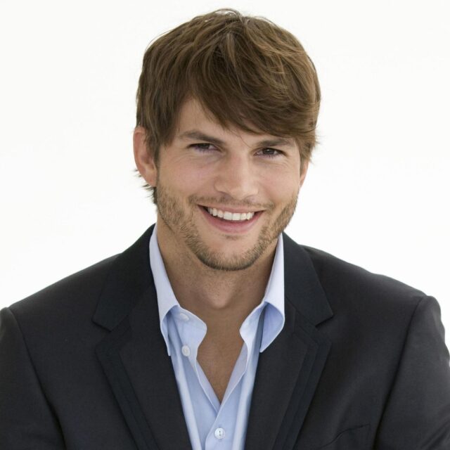 Ashton Kutcher Smiling In Blue Shirt And Black Blazer High Quality Wallpapers