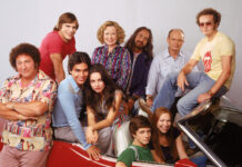 Ashton Kutcher And Cast Of That 70s Show Group Wallpaper In Retro Style