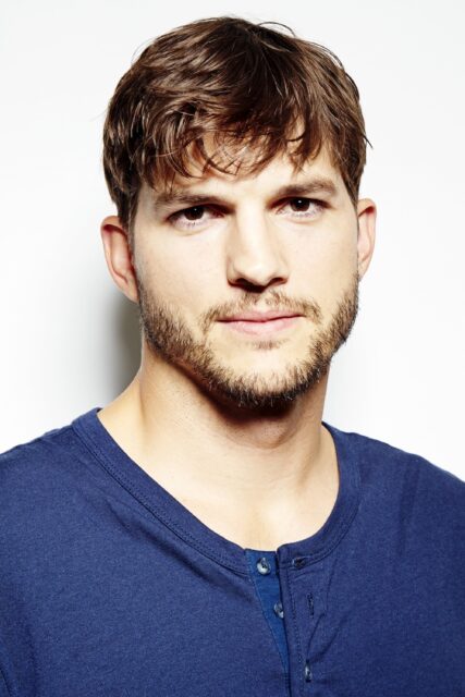 Ashton Kutcher Close Up Portrait In Blue Shirt For Wallpapers