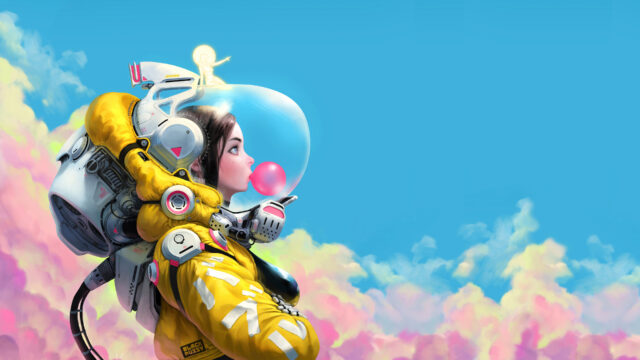 Astronaut Blowing Bubble Gum Wallpaper Fantasy Sky Scene