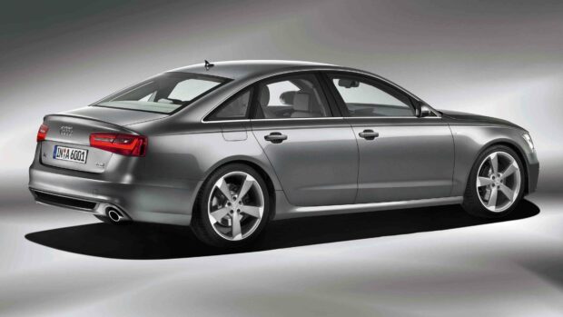 A silver Audi A6 is shown from the side with modern design details, 4K Desktop Wallpaper