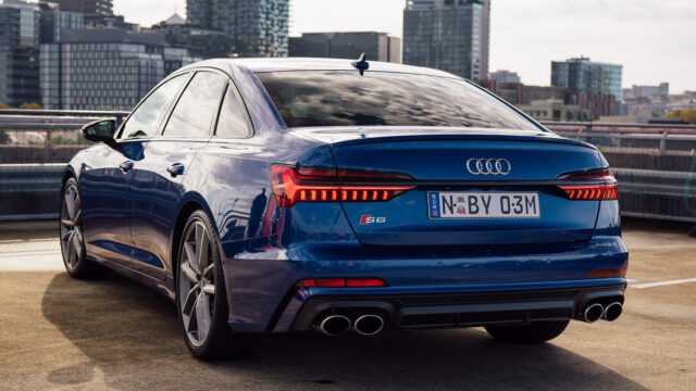 Audi S6 Blue Rear View Urban Parking High Resolution Wallpapers