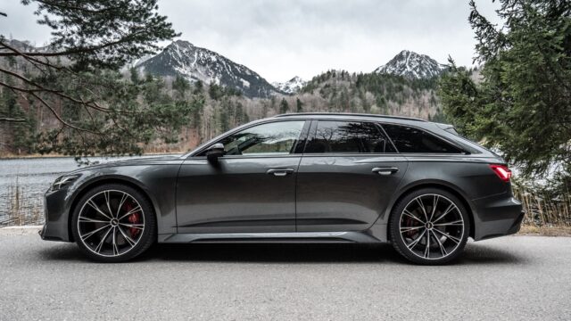 Audi S6 Elegant Station Wagon Parked By Mountain Lake Scenic Wallpaper
