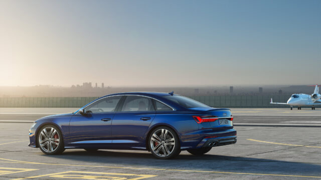 Audi S6 Stunning Blue Luxury Sedan Parked On Airport Runway Wallpaper