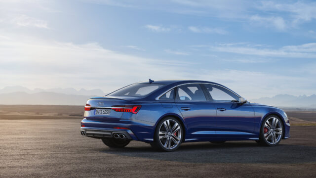 Audi S6 In Blue Parked On Open Road Stunning High Resolution Wallpaper